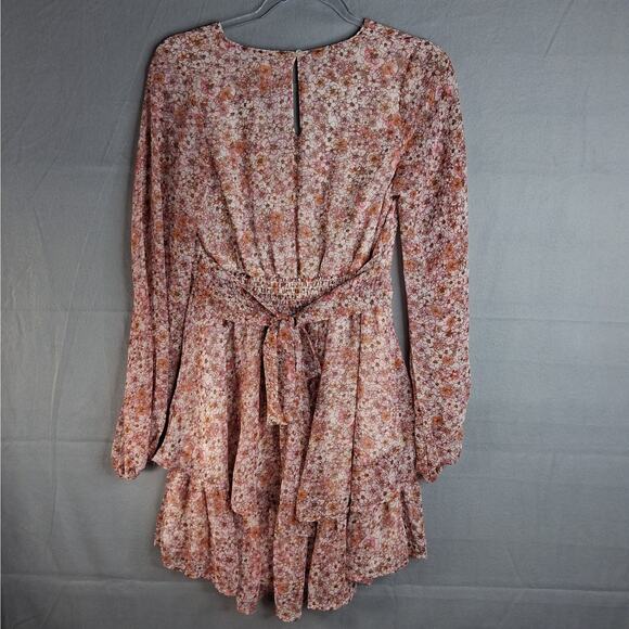 Japna Dress Women's Medium Long Sleeves V-Neck Pink Feminine Layered Boho - Picture 6 of 13